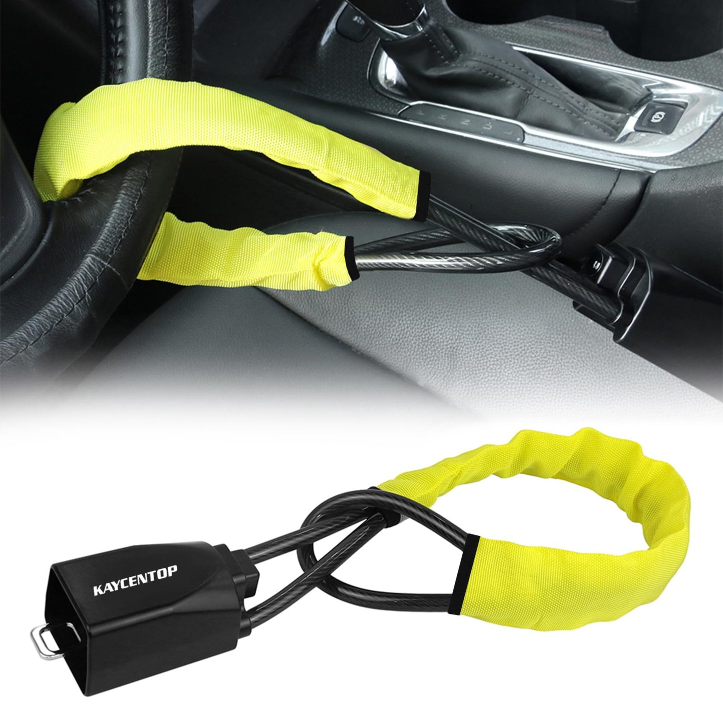Kaycentop Car Steering Wheel Lock, Seat Belt Lock, Anti-Theft Device, Max 17 Inch Length, Small And Light-Weight, Multi-Function