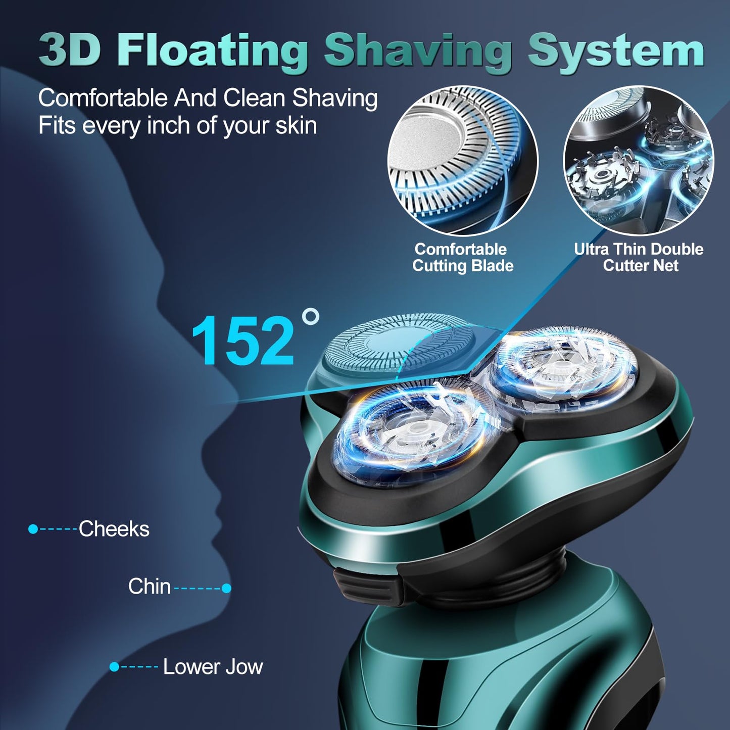 Electric Razor For Men, Mens Rotary Shavers, Waterproof, Wet And Dry Rechargeable Electric Shaver For Mens Faces With A Cordle