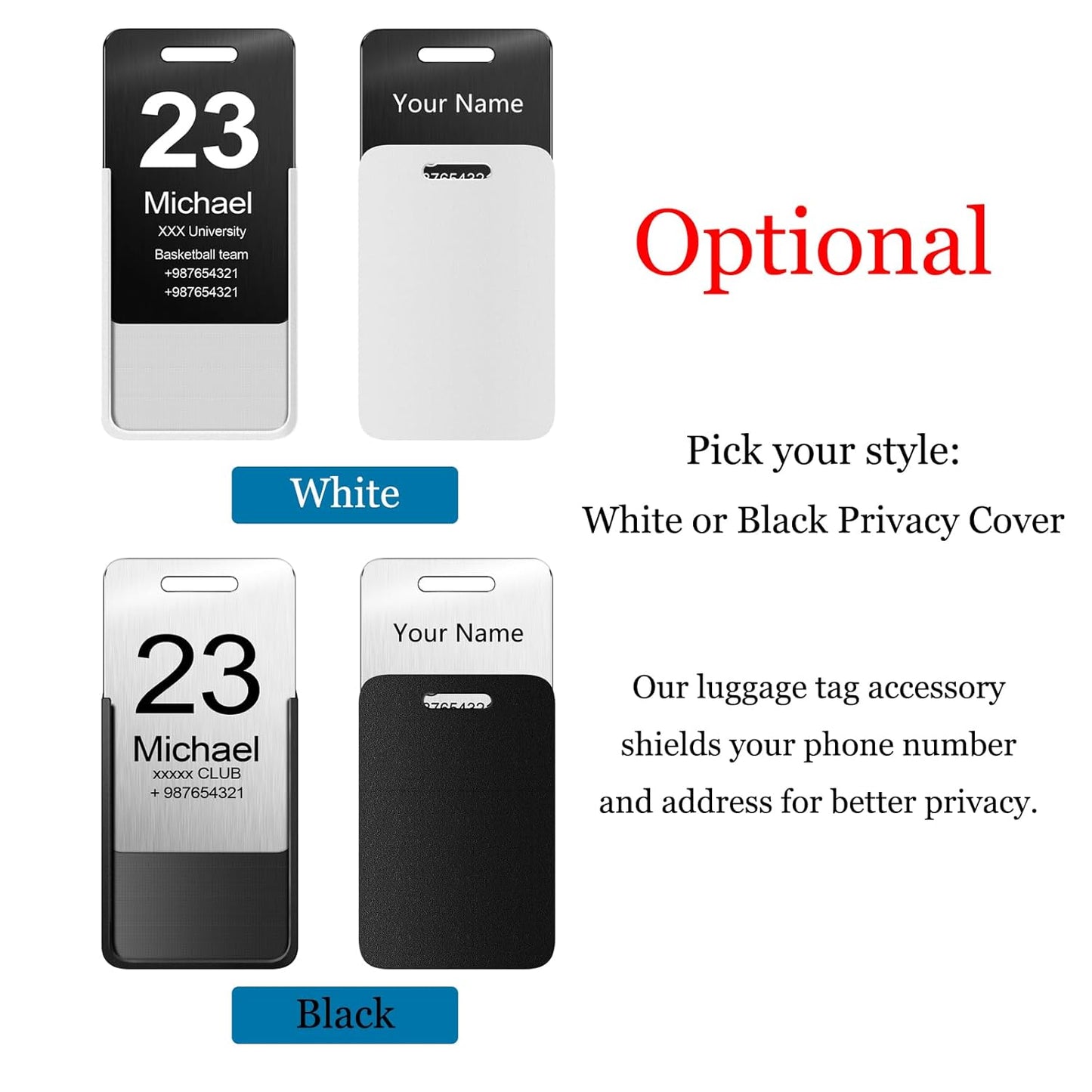 Customized Stainless Steel Luggage Tags: Personalize Your Suitcases, Backpacks, and Bags with Your Text - Custom Initial Text Name ID,Number 2"x3.3"(4 Pack)