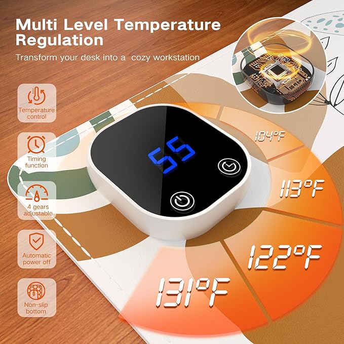 iCasso Heated Mouse Pad Hand Warmer, XL Heated Desk Pad, Electric Warm Desk Mat with 4 Heating Levels for Computer Keyboard, 31.5" x 13" Large Mousepad for Home Office Work (Sticker)