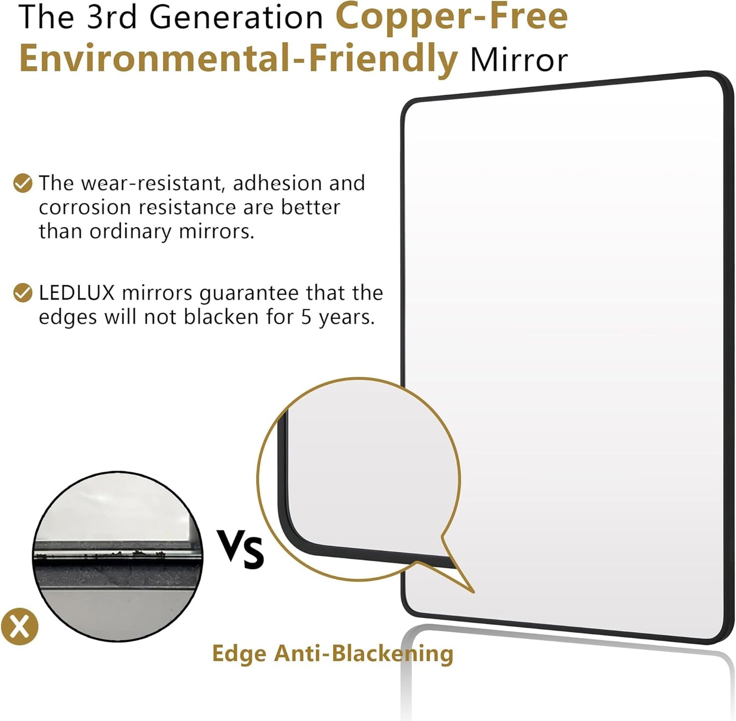 24"x30" Bathroom Wall Mirror with Matte Black Metal Frame & HD Glass, Copper-Free Mirrors Modern Rectangle Round Corner Framed Vanity Mirror - Horizontal or Vertical Installation