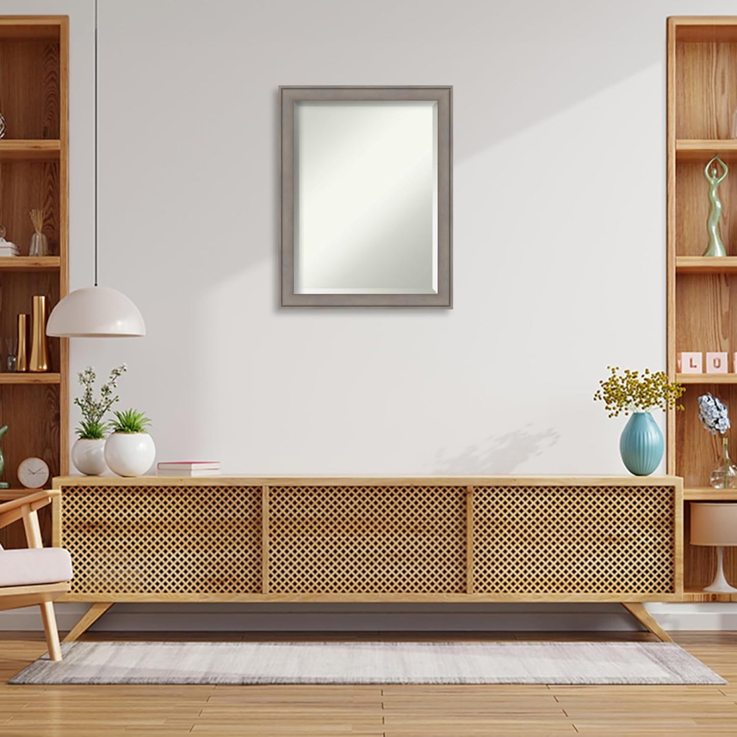 Amanti Art Grey Wall Mirror 28x22 Greywash Rectangle Bathroom Mirror for Wall Decor Living Room, Medium Country Rustic Wood Frame, Hangs Horizonally and Vertically, Bathroom Decor, Beveled Edge