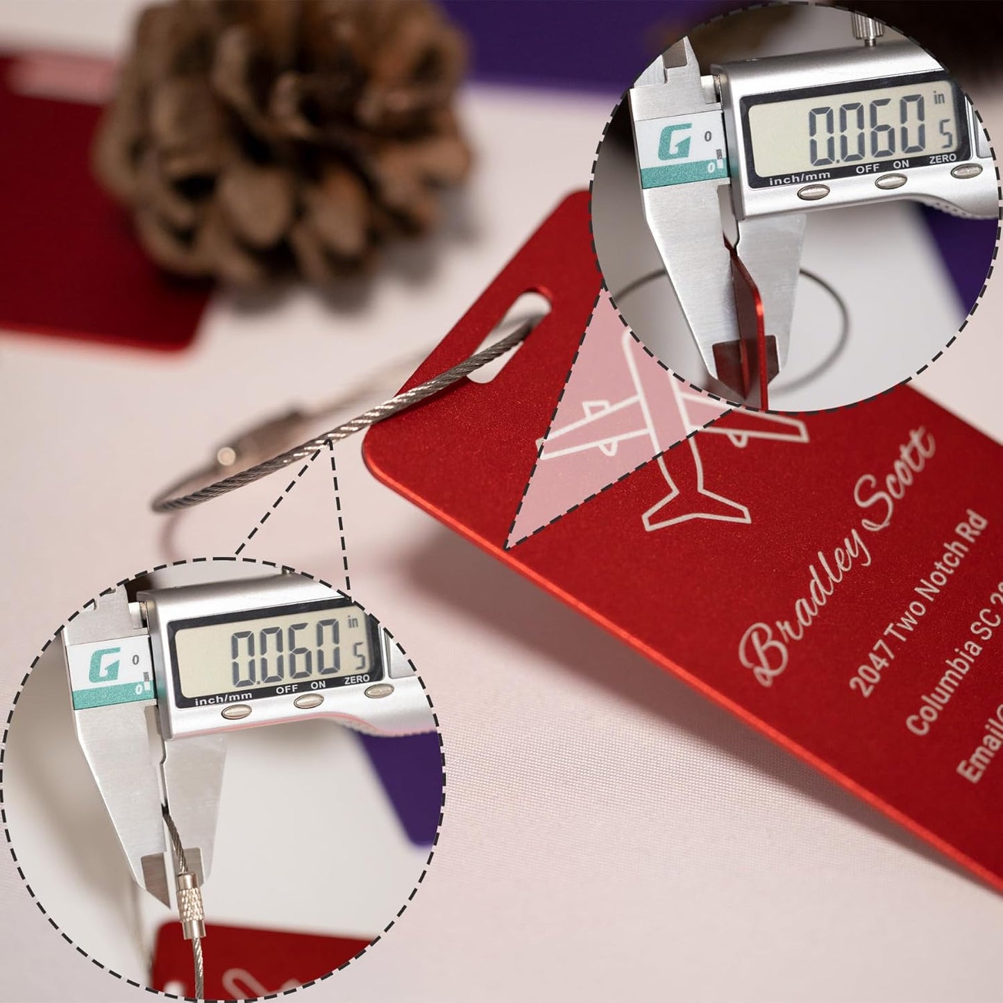 Personalized Luggage Tags for Suitcases Custom Metal Name Tags for Backpacks Bags Travel - Horizontal (Orange)