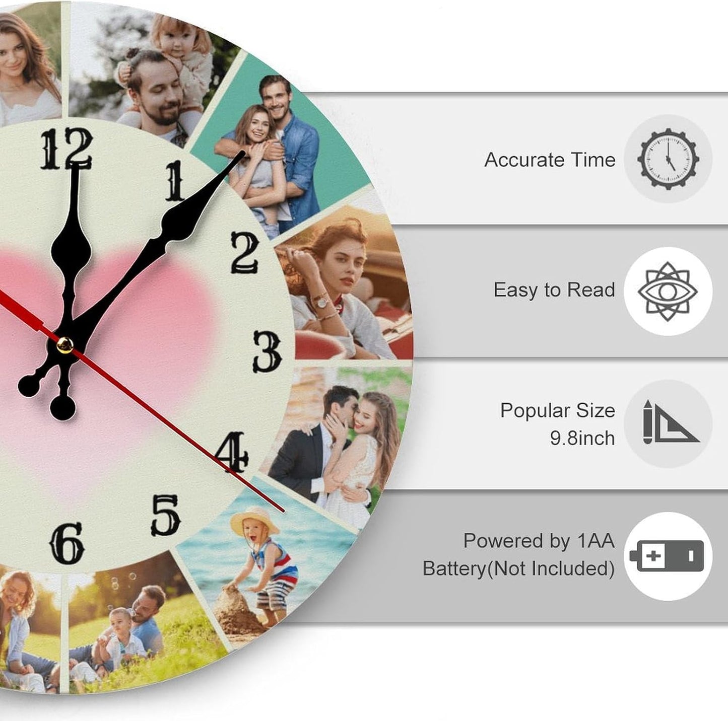 Custom Wall Clock,Personalized Wood Clock add Your Photo/Text,Customizable Silent Round Decoration for Kitchen Bathroom 12inch style7