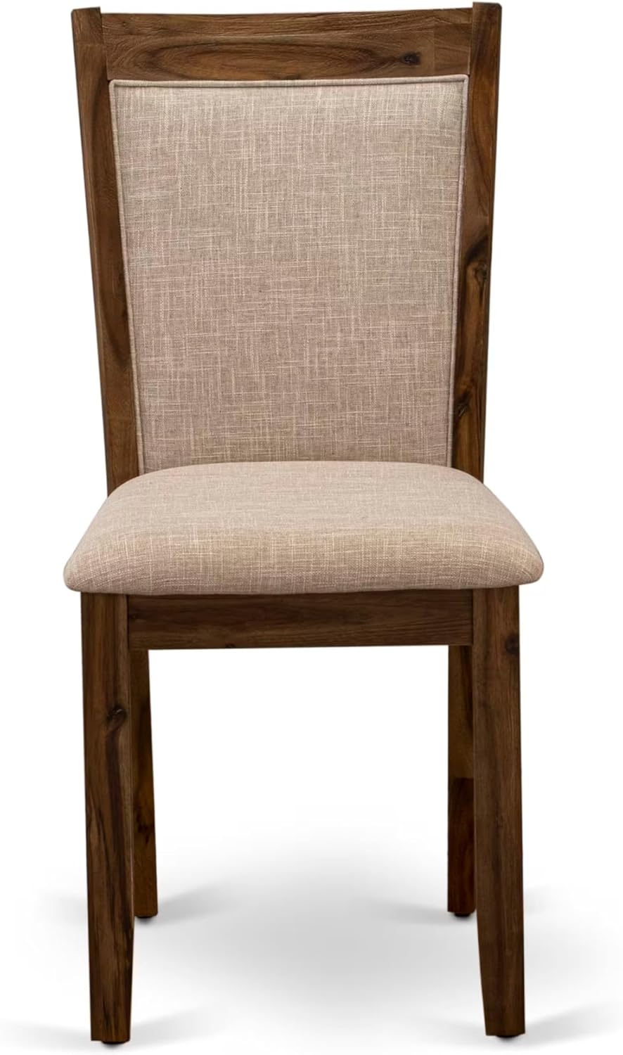 F3MZ5-50N-04 5-Pc Dining Room Set consists of a Pedestal Kitchen Table and 4 Light Tan Polyester Chairs with Padded Back - Antique Walnut
