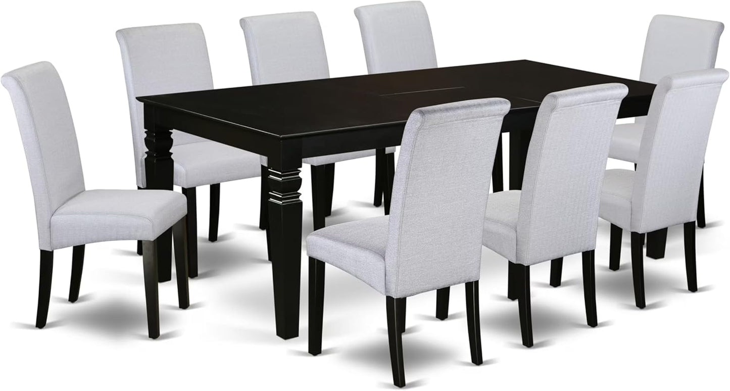 East West Furniture LGBA9-BLK-05 9 Piece Dining Room Furniture Set Includes a Rectangle Wooden Table with Butterfly Leaf and 8 Grey Linen Fabric Parsons Chairs, 42x84 Inch, Black