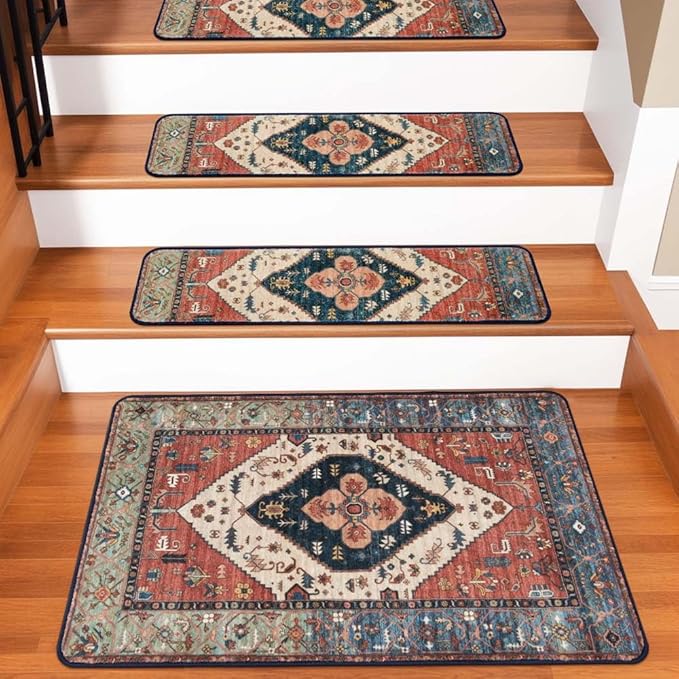 OJIA Non Slip Stair Treads Matching Mat for Wooden Steps, Square Capet Stair Treads Rubber Backing Stair Runner Anti-Slip Stair Landing Mat 31x31 inch