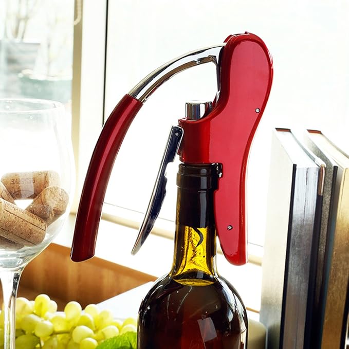 KAYCROWN Wine Bottle Opener, Vertical Lever Corkscrew with Built in Foil Cutter Design, Manual Handheld Corkscrew with Ergonomic Lever Pump
