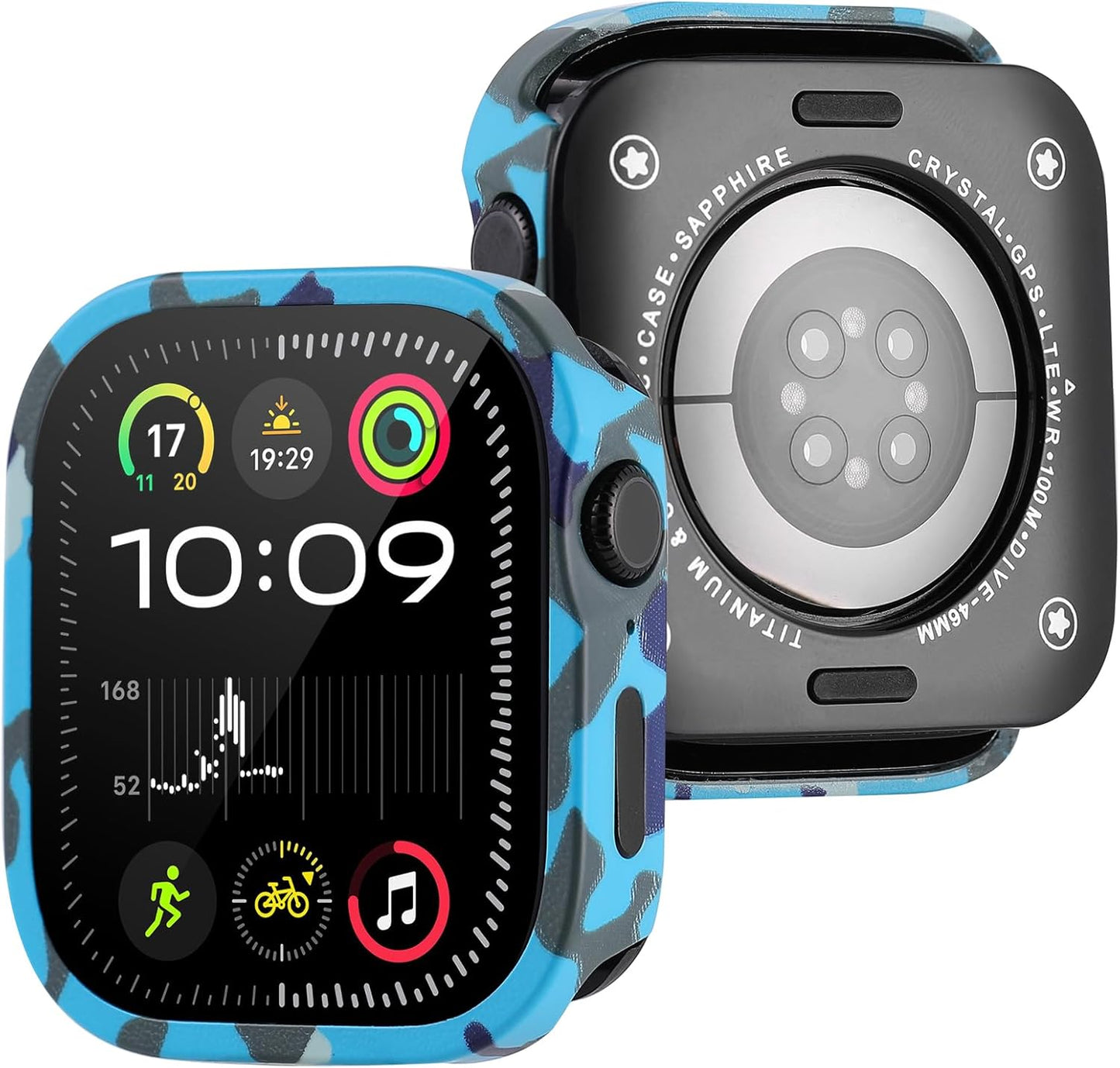 3 in 1 Metal Case Compatible with Apple Watch Series 9 8 7 45mm with Tempered Glass Screen Protector and Ceramic Like Back Cover, Straight Edge Ultra Thin Protective Cover for iWatch 45mm