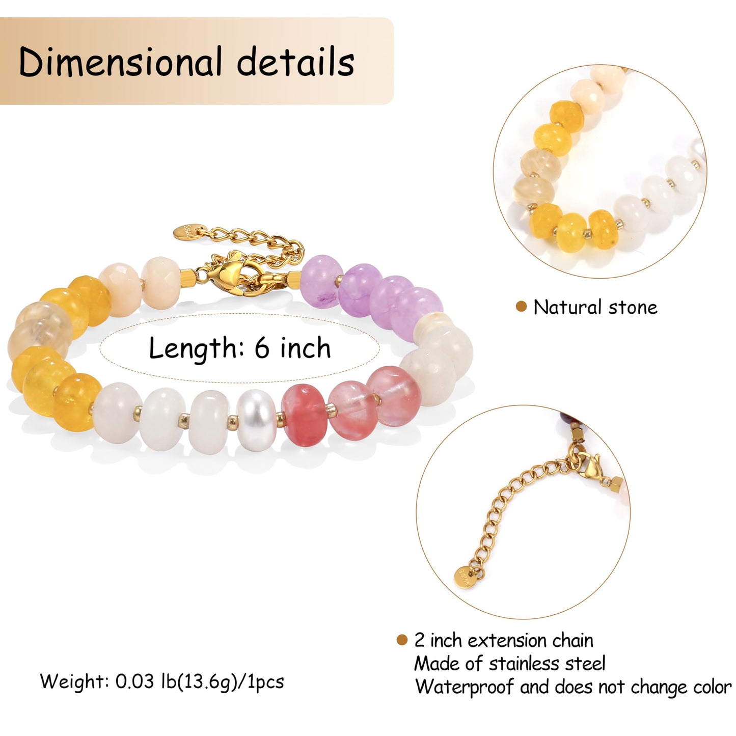 Badu Gemstone Beaded Bracelet for Women Colorful Natural Stone Freshwater Pearl Surfer Beach Rainbow Bracelet Jewelry Gift