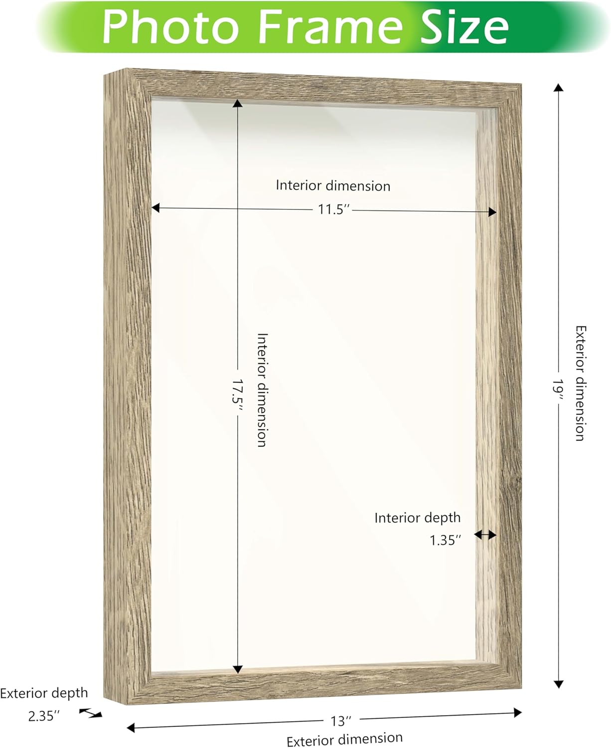 FrameWorks 12" x 18" Natural Wooden Shadow Box Frame – Soft Felt Back, Tempered Glass, and Included Elegant White Ball Push Pins
