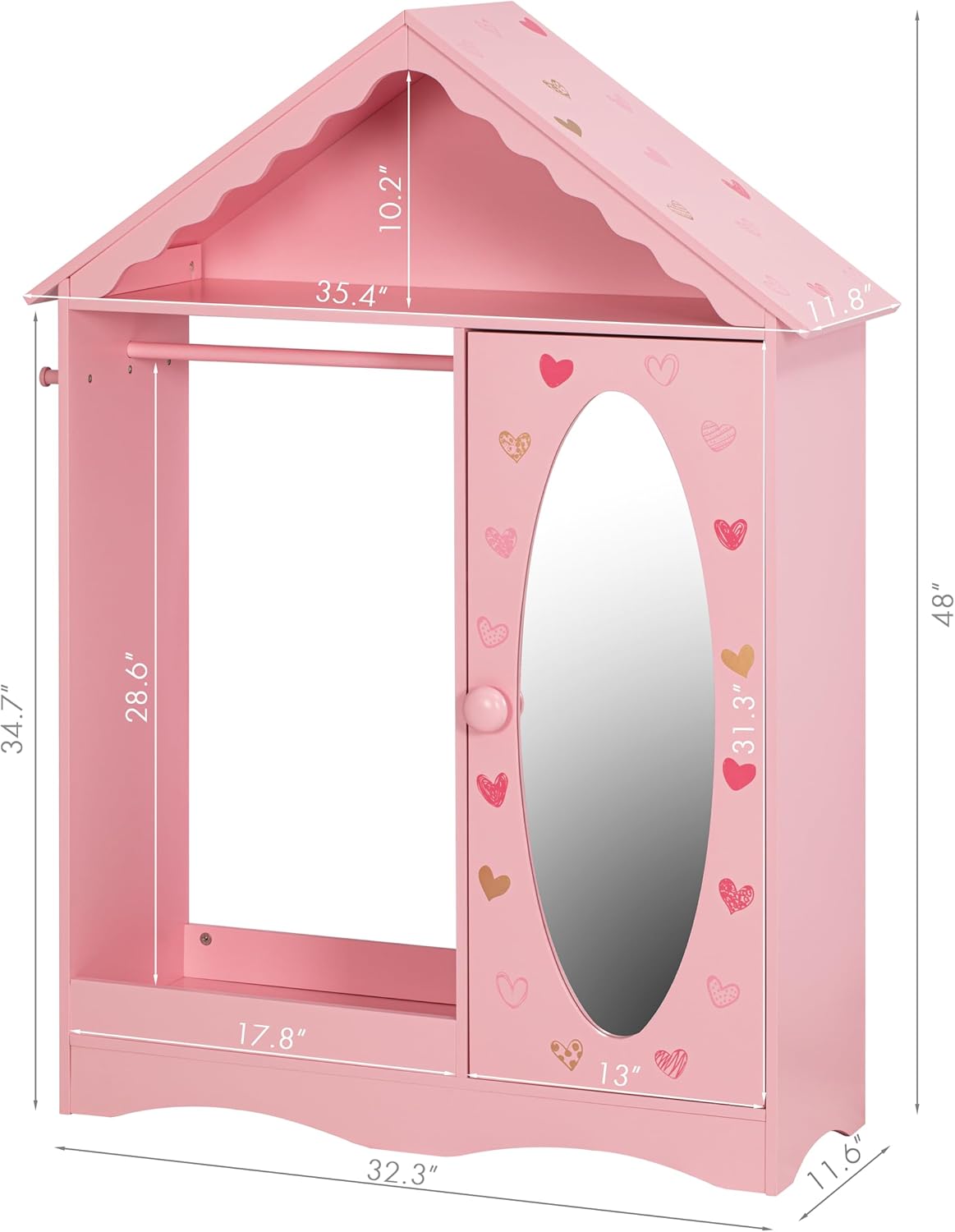 UTEX Kids Dress Up Storage with Mirror, Kids Wardrobe Closet, Dress Up Armoire for Little Girls, Open Hanging Costume Organizer with Storage Cabinet for Kids Room, Playroom