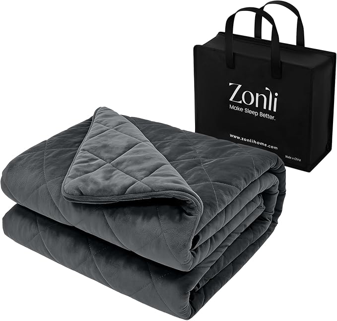 ZonLi Royal Posh Velvet Weighted Blanket for Adults, Dual Sided Cozy Fluffy Heavy Blanket(60"x80",15lbs,Grey), Bed Sofa Heavy Blankets, Soft Material with Premium Glass Beads, Easy Care