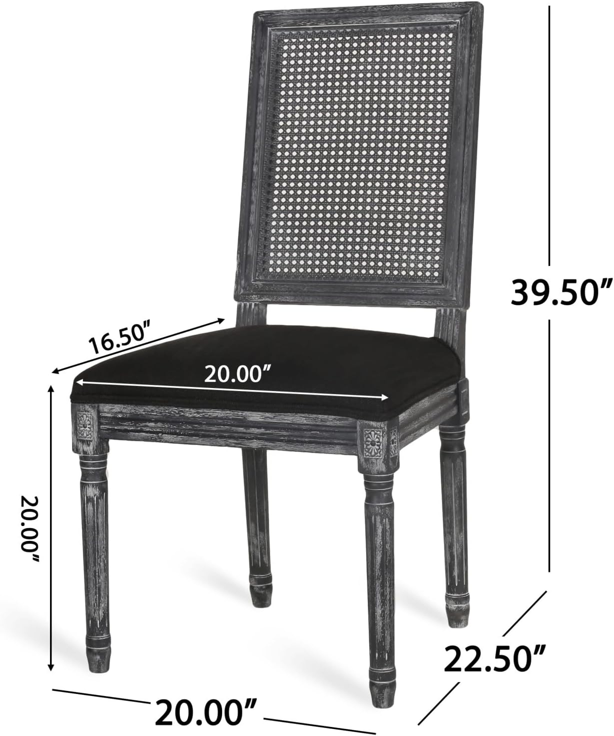 Merax Upholstered Solid Wood Dining Chairs Set of 2, French Country Style Accent Side Seating Furniture for Kitchen, Living Room, Wicker Back, Black