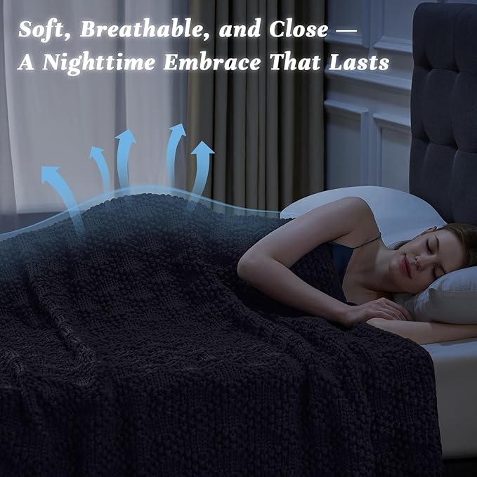 Knitted Weighted Blanket for Adult, Chunky Knit Weighted Throw for Sleep 48"*72" 12lbs, Cooling Breathable Heavy Blanket for Hot Sleepers, Machine Washable Blanket for Room Decor(Dark Grey)