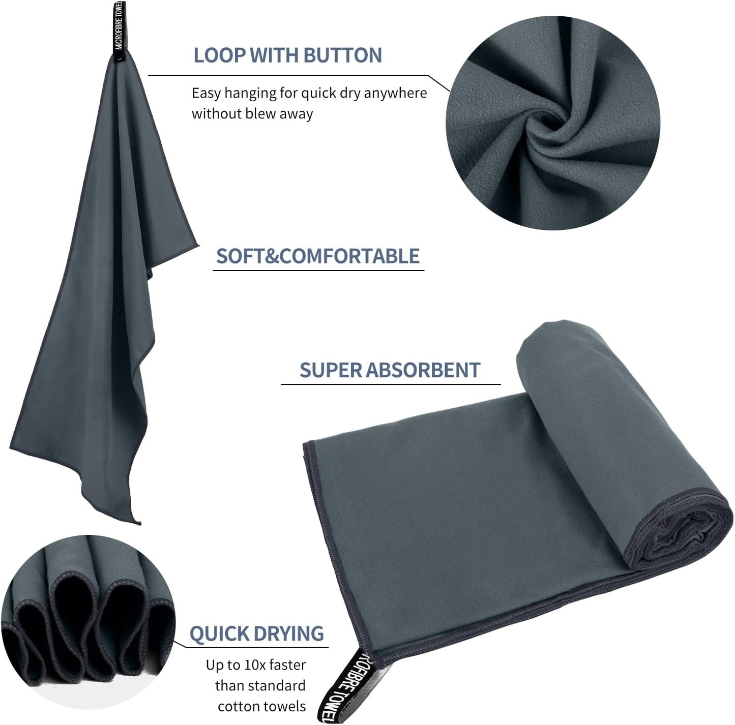 Microfiber Travel Towel, Soft Lightweight Quick Dry Towel, Super Absorbent Compact Travel & Sports & Beach Towels for Camping, Backpack, Gym, Swimming, Yoga, Hiking (M:20"×40" -Dark Gray)