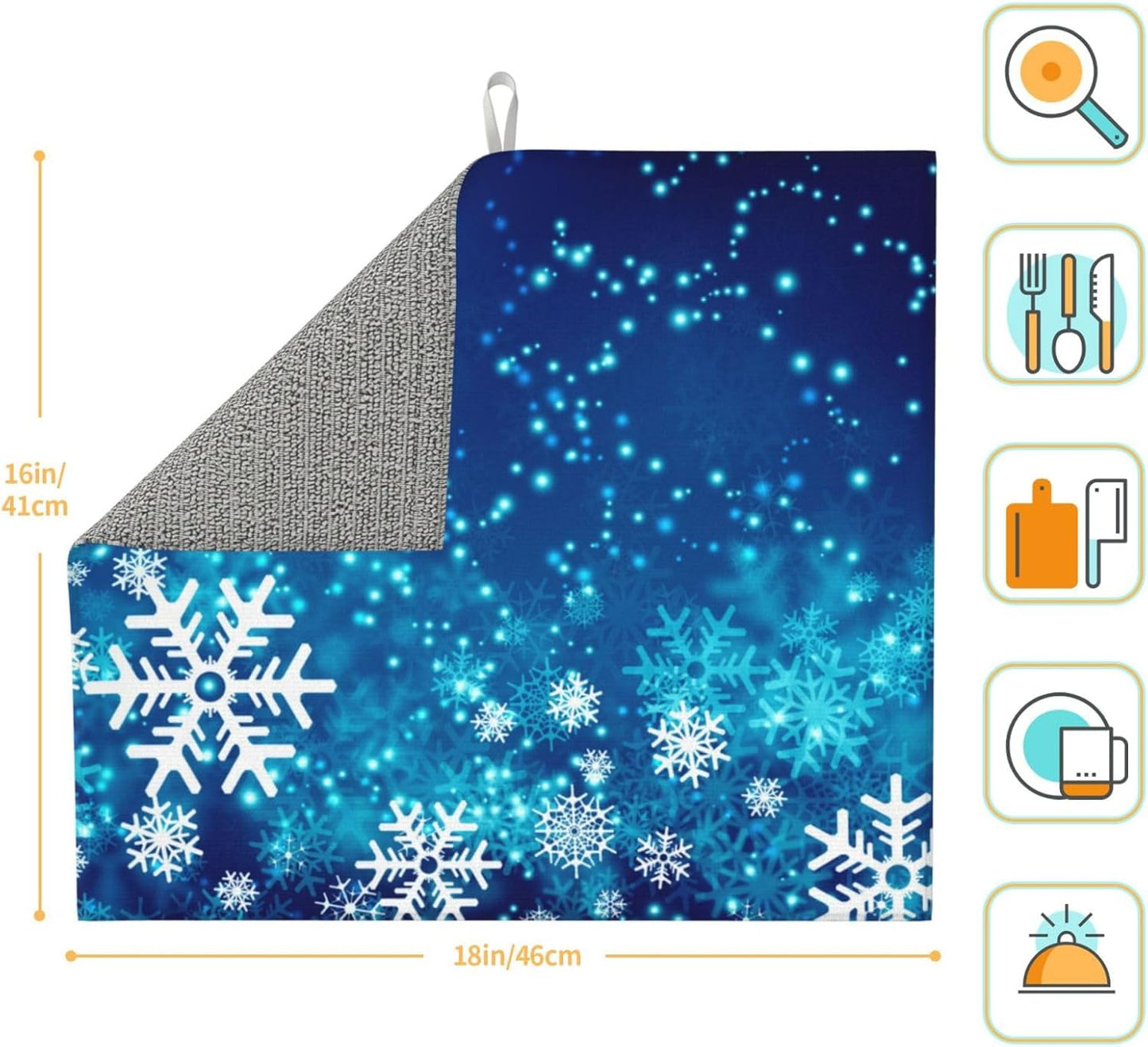 Dish Drying Mat Christmas Snowflake Blue Xmas Winter for Kitchen Counter Absorbent 16x18 Inch Microfiber Dishes Plate Glass Dry Draining Pad Reversible Washable