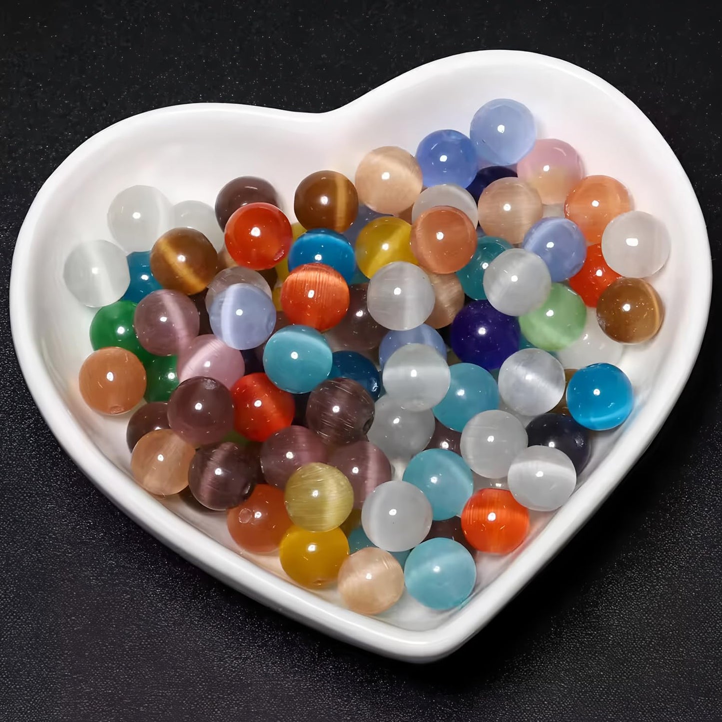 HAAMIIQII 8mm Silver Gray Cat Eye Glass Round Crystal Stone Loose Gemstone Beads for Jewelry Making Bracelets Necklaces Earrings Crafts (45-50pcs)