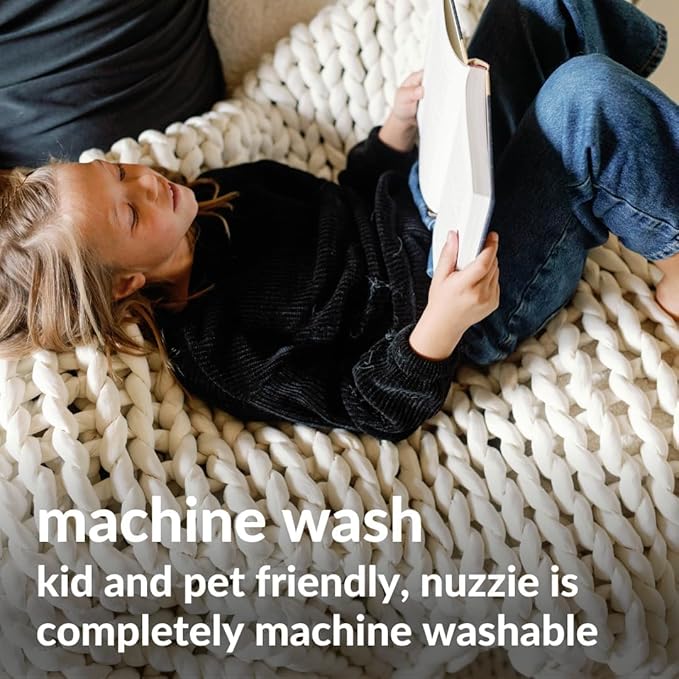 Nuzzie Chunky Knit Weighted Blanket - Breathable, Cooling, Hand Made Knit Throw Blanket for Sleep - Machine Washable, Stylish Design (Cream, Full | 16lbs | 48"x72")