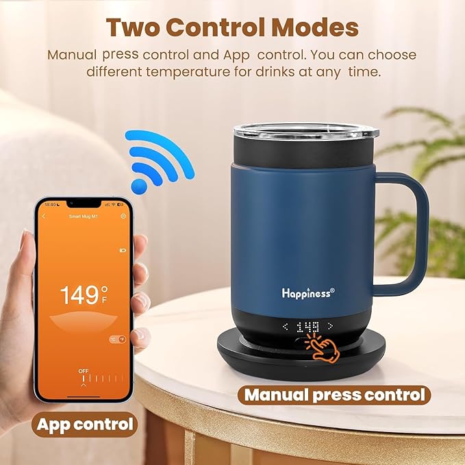 Happiness Smart Heated Coffee Mug,16oz Rechargeable Electric Self Heating Temperature Control Coffee Cup