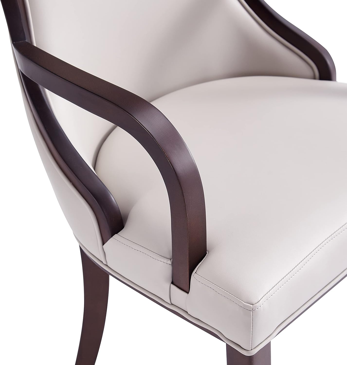 Manhattan Comfort Grand Faux Leather Dining Chairs with Arms, Padded Wingback Seat, Fine Rectangular Stitching and Solid Wood Frame, Set of 2, Light Grey
