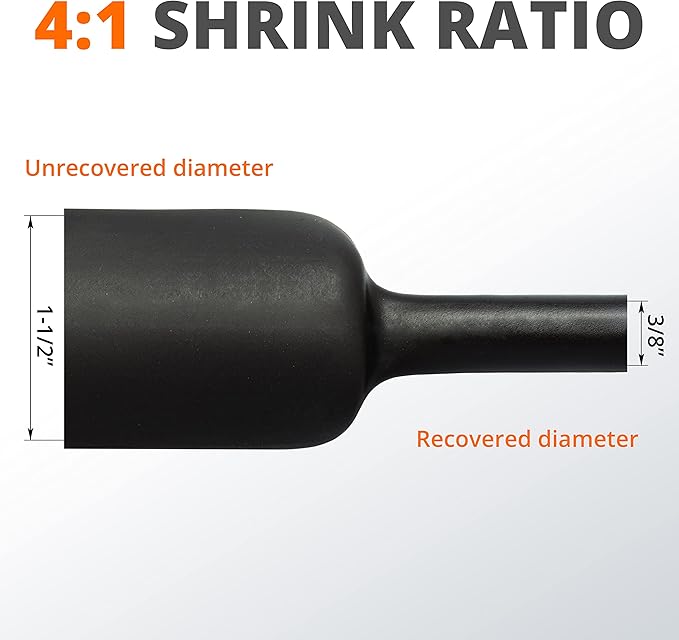Wirefy 1-1/2" Heat Shrink Tubing - Large Diameter - 4:1 Ratio - Adhesive Lined - Industrial Heat-Shrink Tubing - 50 Feet Roll - Black