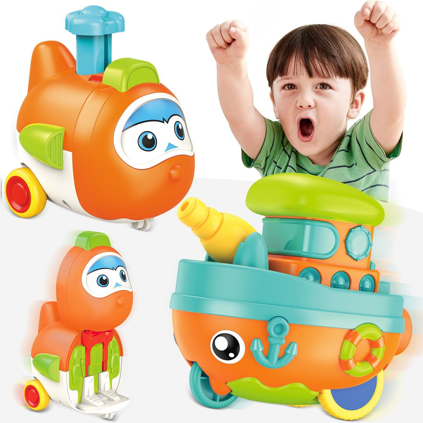 Toddler Toys for 1 Year Old Boy, Press to Go Car Toys for Toddlers 1-3, Learning Baby toy 6-9-12-18 Months Infant Push Go Play Vehicle Set, Baby Girls Boys Christmas First Birthday Gifts for Ages 1-2
