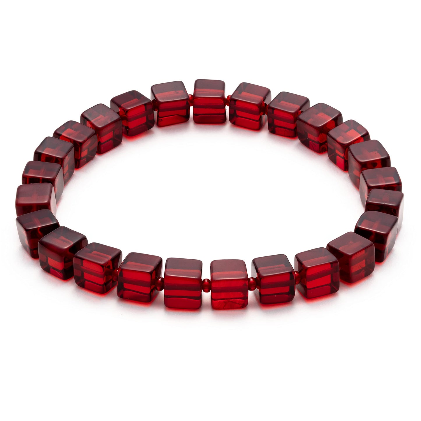Amber by Mazukna Natural Red Baltic Amber Bracelet for Women and Men – Stretch Wristband with Polished Cube Beads, Lightweight Unisex Jewelry Gift for Daily and Casual Wear (Red)