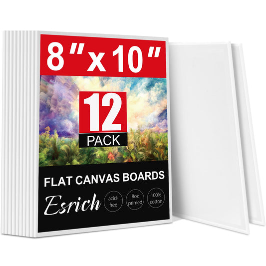 ESRICH 8x10 Canvas for Painting, 12 Pack Canvas Boards for Painting Primed Acid Free Blank Canvas Panels for Oil Paint, Watercolor, Acrylic Paint, Gouache and Tempera.