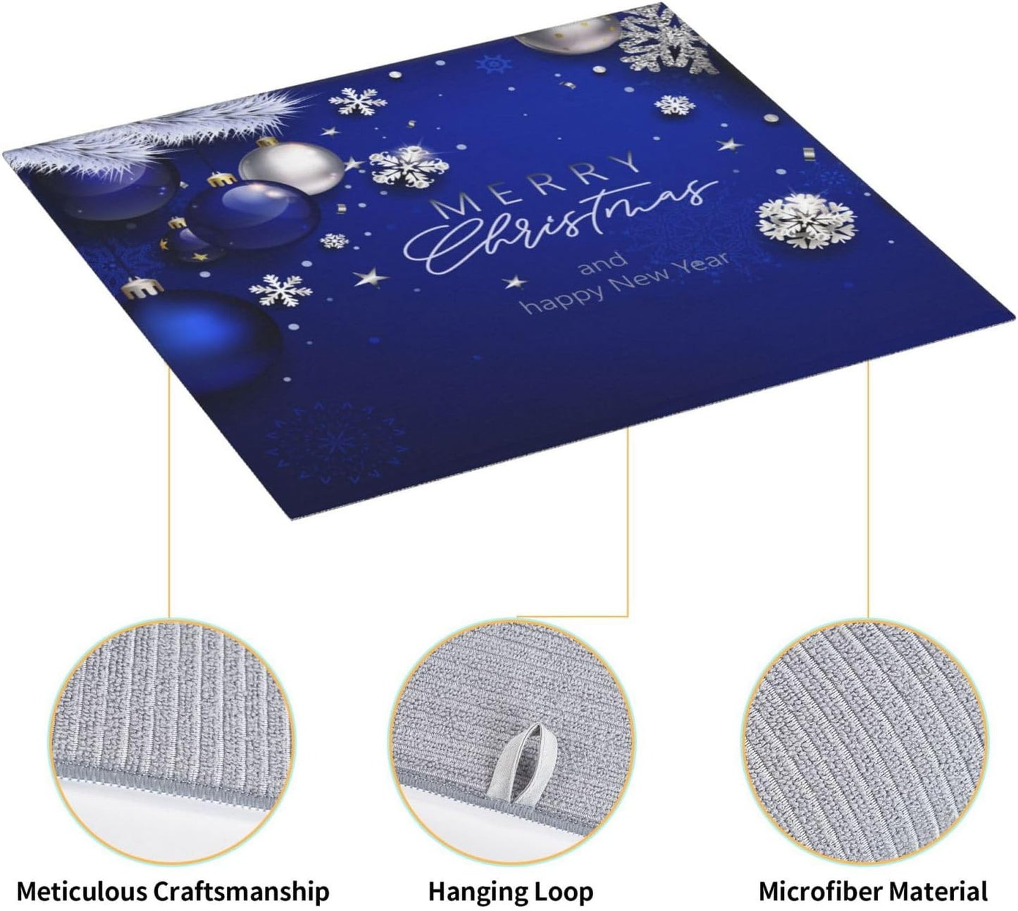 Dish Drying Mat Christmas Blue Ball Fir Branch Snowflake for Kitchen Counter Absorbent 16x18 Inch Microfiber Dishes Plate Glass Dry Draining Pad Reversible Washable
