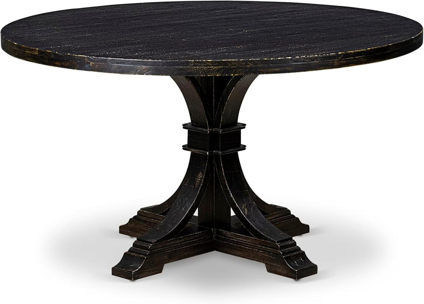 I57-11-TP Mid-century Table with Acacia Wood Round Tabletop and Stylish Pedestal Base - Sand Blasted Black Finish