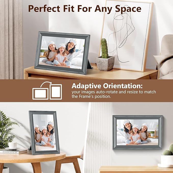 Digital Picture Frame WiFi Grey Send Photos from Phone16GB Storage Smooth System 10.1inch 1280x800 IPS Touch Screen Digital Photo Frame Auto-Rotate Wall Mountable