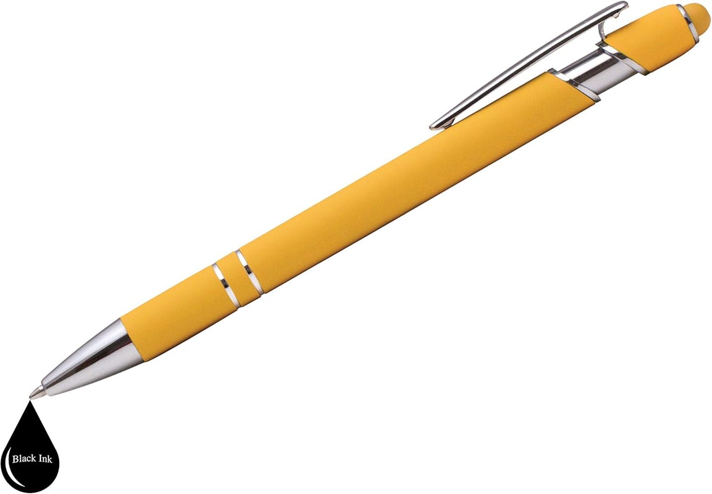 ExpressDesigns™ - Premium Custom Pens with Stylus | Burst of Color | Personalized Soft Touch Metal Printed Name Pens w/Black Ink - Imprinted w/Logo or Message - 12 pcs/pack (Yellow)