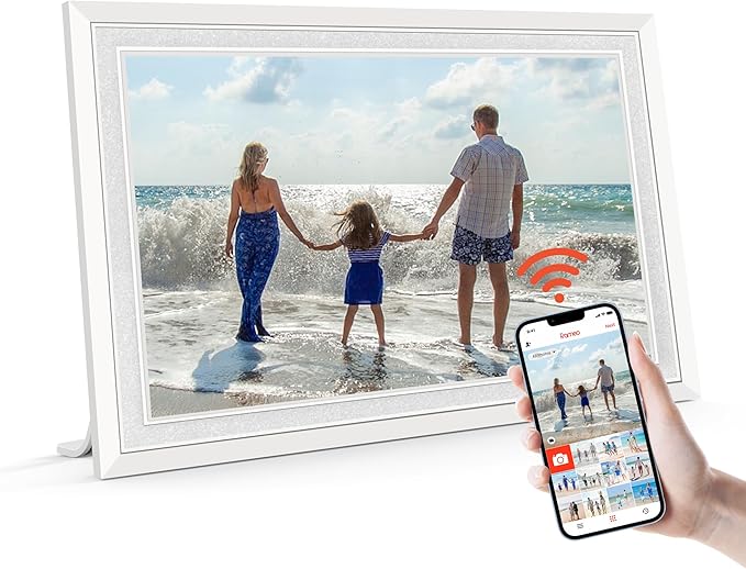 Frameo 10.1" Digital Picture Frame with 32GB Memory White WiFi Electronic Photo Frame 1280 x 800 IPS HD Touch Screen Auto-Rotate Slideshow Wall Mountable Share Photos/Video Remotely Anywhere