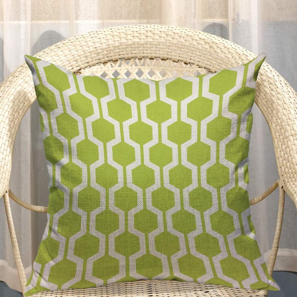 Mugod Hexagon Pattern Throw Pillow Geometric Trellis Polygon Lime Green and White Cotton Linen Square Cushion Cover Standard Pillowcase 18x18 Inch for Home Decorative Bedroom/Living Room/Car