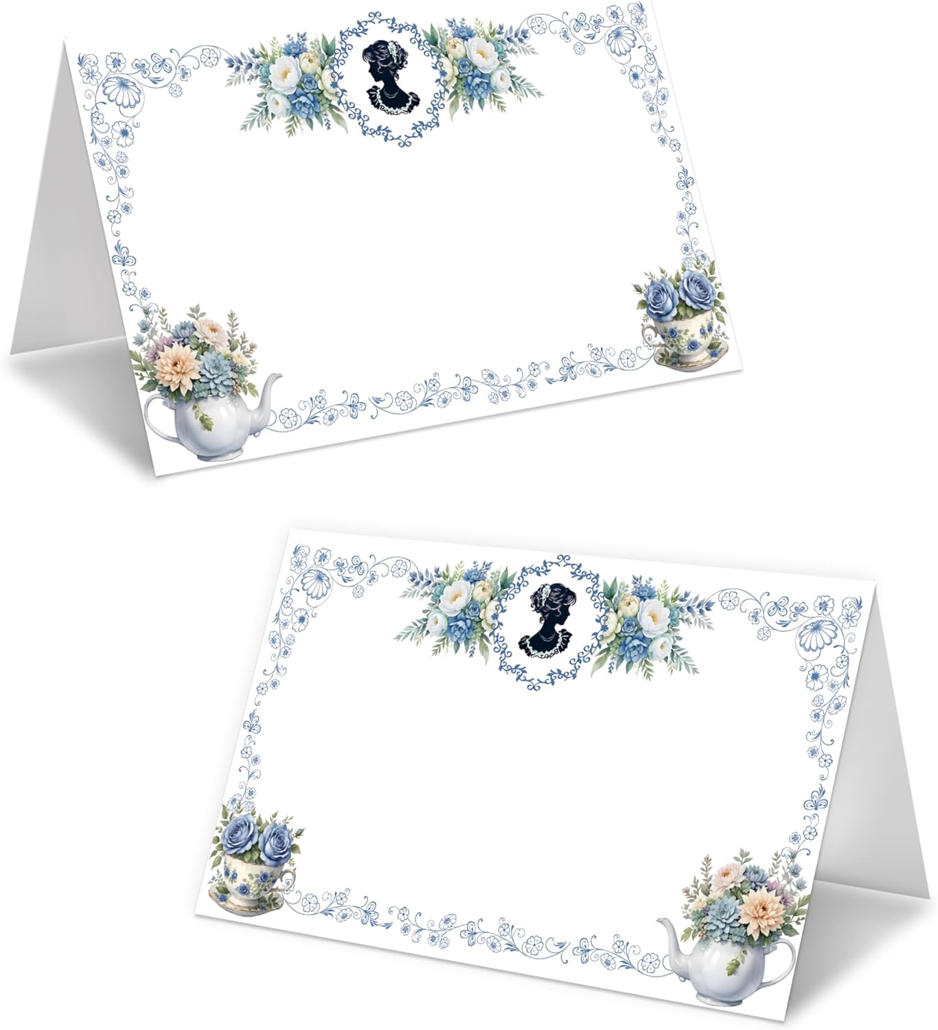 Tea Party Place Cards For Girls, Floral Teapot Name Card For Table Setting, Spring Holiday Party Favors Supplies, Flowers Tent Card Decor For Bridal Shower Wedding Wonderland Activity, 25 Pack -08