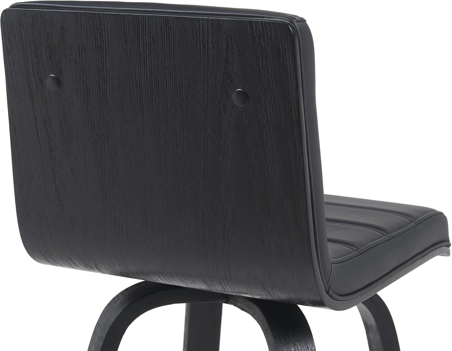 Vienna Modern Swivel Bar Height Stool with Black Faux Leather Seat and Black Brushed Wood Frame Set of 3