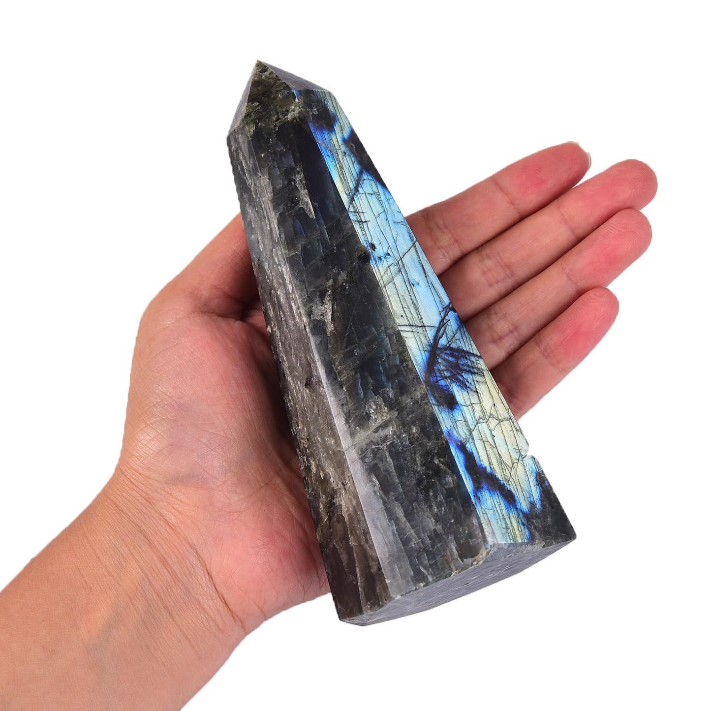 SMOHEAL Labradorite Large Crystal Tower Natural Healing Crystal Point Wand Obelisk for Reiki Meditation Crystal Grid Decoration 1-1.5 LBS