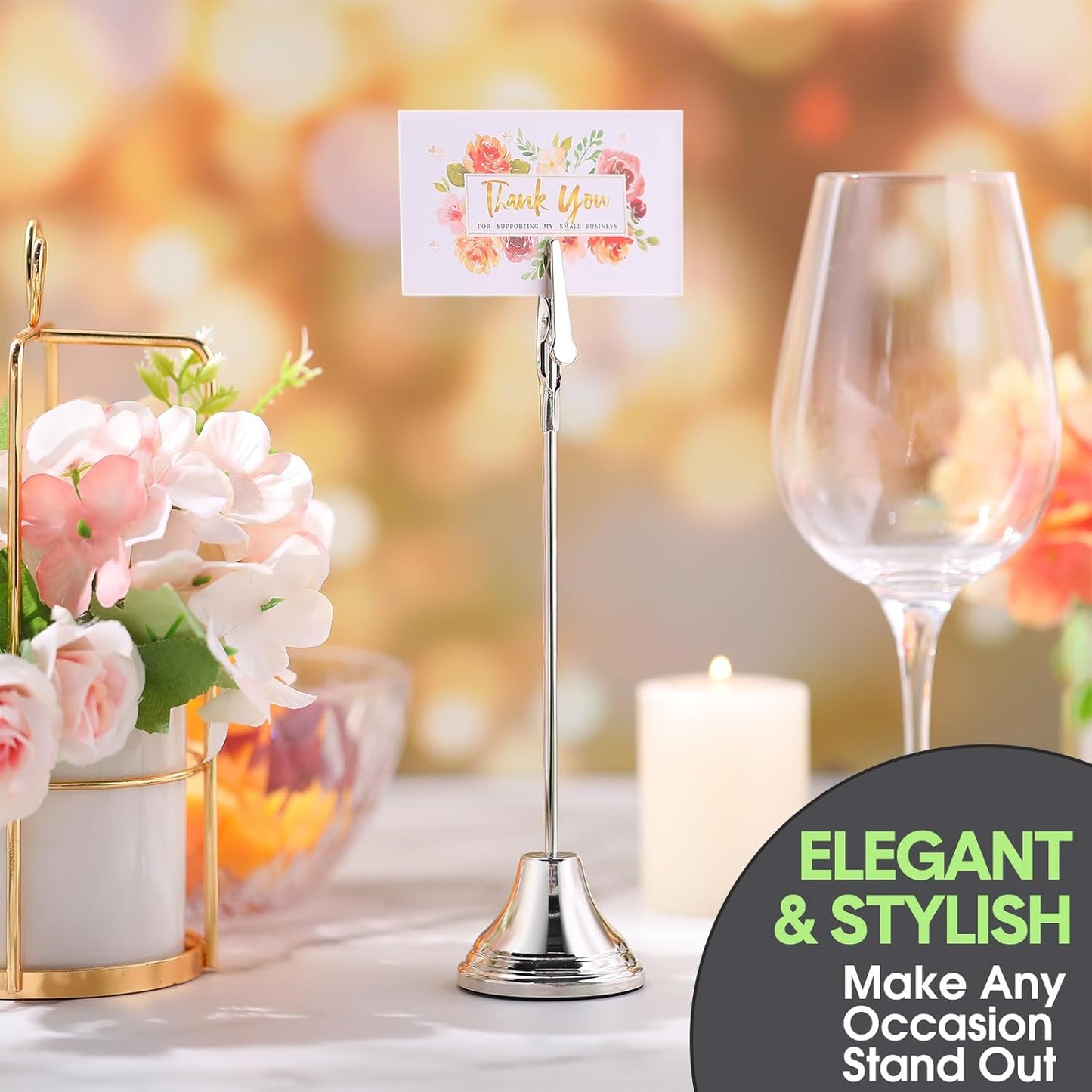 Skyygemm 12 Pcs Table Number Holders 8 Inch Place Card Holder with Alligator Clip Metal Table Card Holders Table Number Stands Table Sign Holders for Photos, Food Signs, Birthdays, Weddings (Silver)