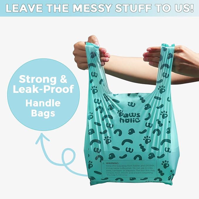 Cat Litter Disposal Bags and Dog Poop Bags with Handle, 360 Counts, Lavender Scented,Corn Starch Based Extra Thick and Guaranteed Leak Proof Poop bags for Kitty and Doggy