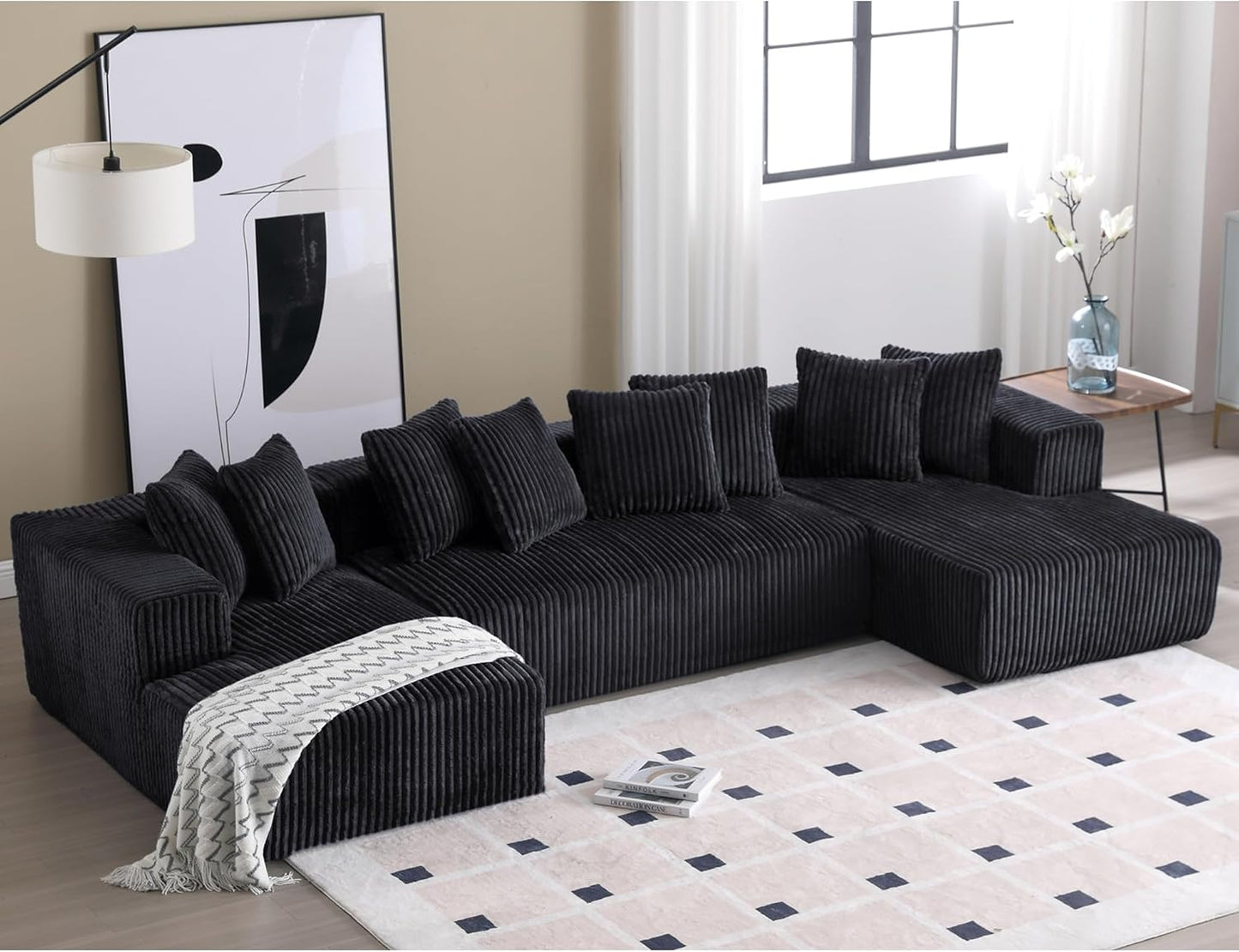 Eafurn Free Combination Cloud Boneless Modular Sectional Sofa with Chaise Lounge,Modern Minimalist Upholstered Couches, Oversized U Shaped Lounge Sofa Couch w/ 8 Pillows