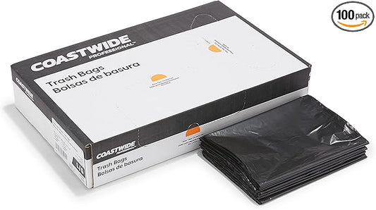 55-60 Gallon Industrial Trash Bag, 38" x 58", Low Density, 0.95 mil, Black, 100 Bags/Box (CW18188)