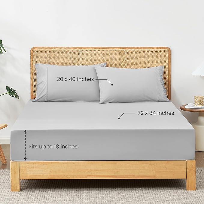 Cozy Bliss Premium Cooling Sheet Set Cali King Size, Q-Max>0.4, 3PCS No Flat Sheet with 2 Pillowcases, Breathable Fitted Sheet for Hot Sleepers & Night Sweats, Deep Pocket Up to 18 Inches, Light Grey