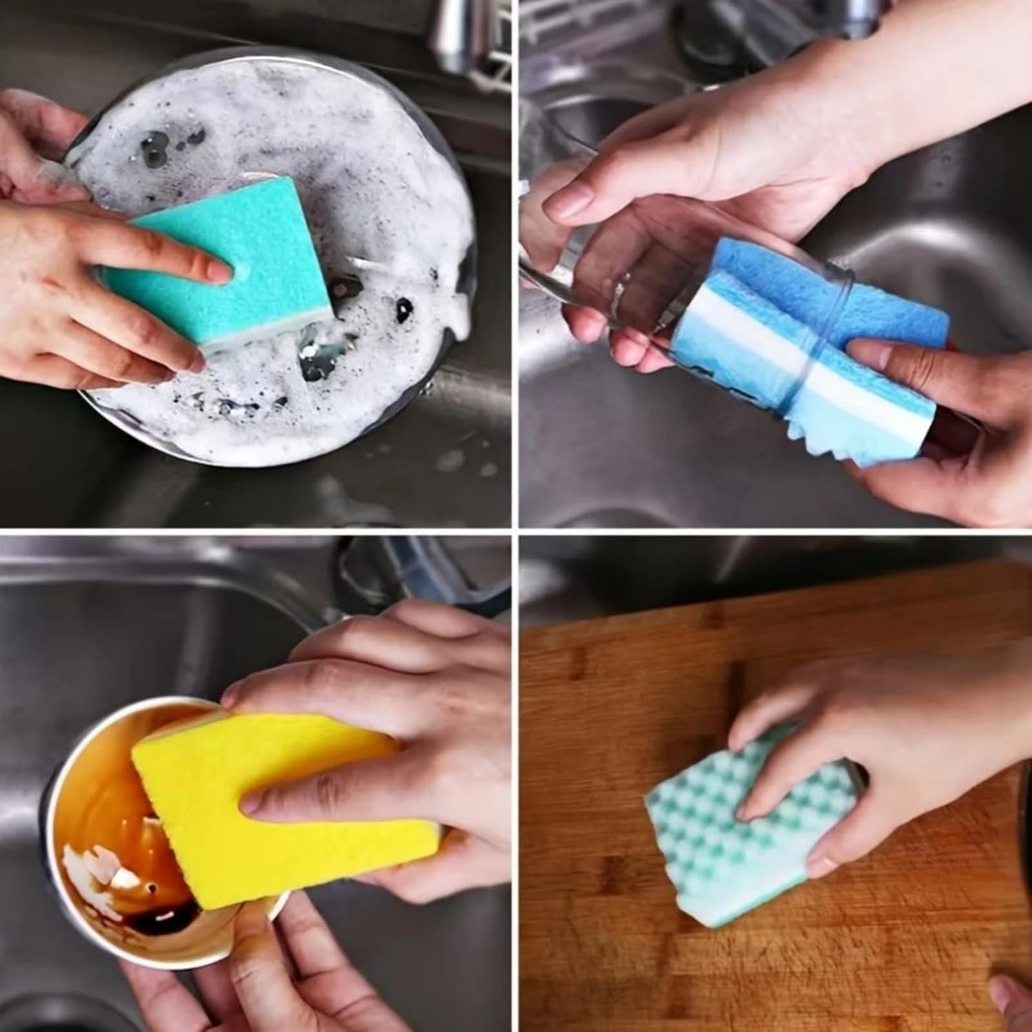 Non-Scratch Cellulose Scrub Sponge,Multipurpose Cleaning Scrubber, Dual-Sided Dishwashing Sponge for Kitchen (Blue & Green, S Type 4pcs)