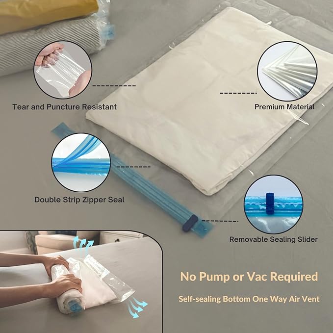 25 Pack Vacuum Storage Bags with Pump, Compression Space Saver for Comforter, Bedding, Blanket Storage, Vacuum Seal Bags for Clothing, Luggage and Closet Organizer
