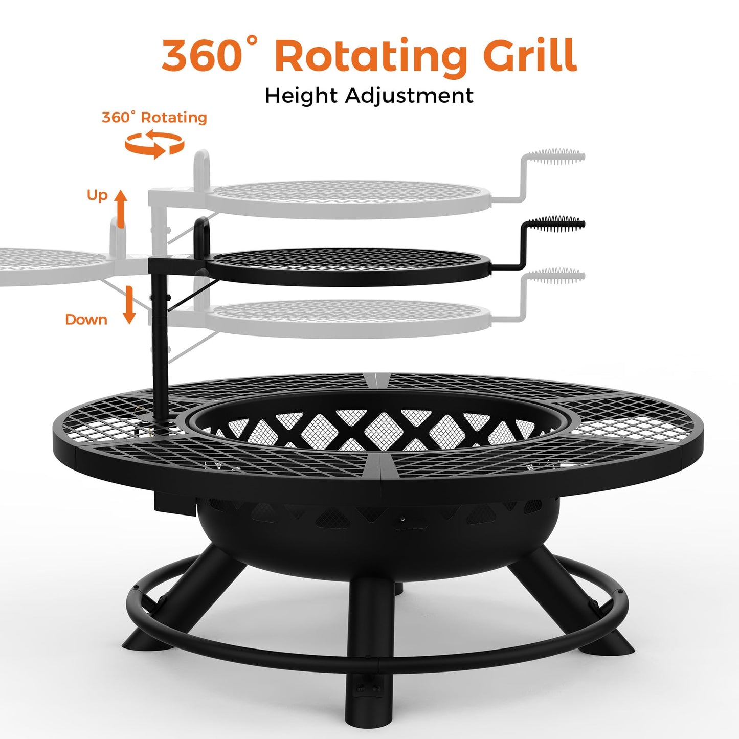 BALI OUTDOORS Fire Pit with Poker, 40 inch Outdoor Fire Pit Patio, Wood Burning Firepits for Outside with Grill