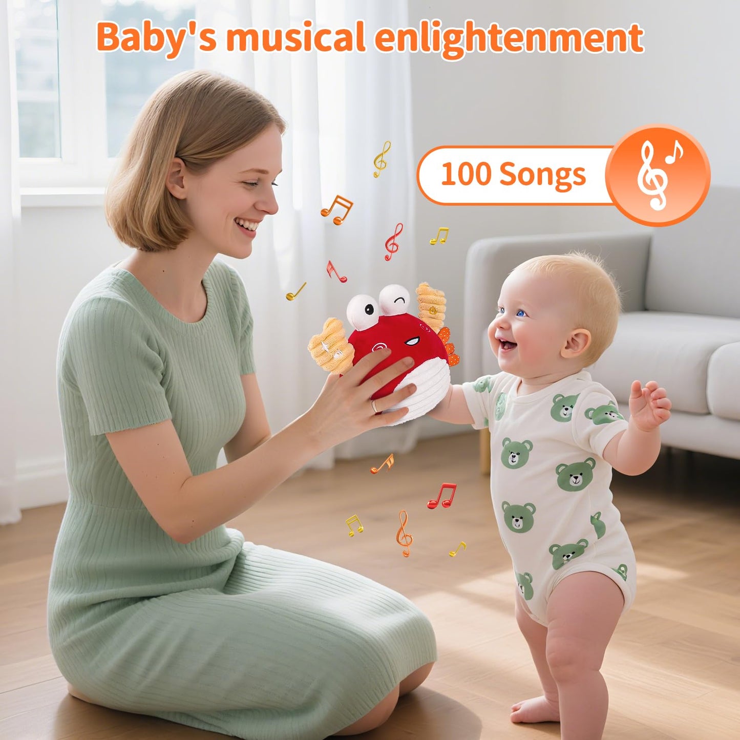 nicknack Baby Toys 0-6 Months – Crawling Dancing Bouncing Musical Learning Plush Crab,Interactive 100+ Songs Toy for 1 2 3 Year Old Boys Girls Sensory Birthday Gifts