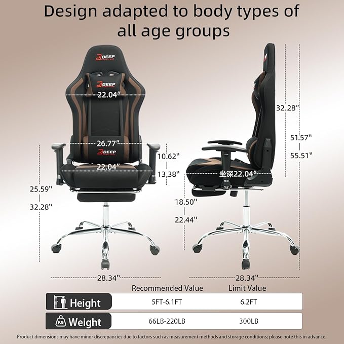Fabric Gaming Chair, Skin-Friendly and Breathable, Manufactured by A Reputable Manufacturer, Safe and Stable, Specially Designed for Gaming.with Footrest Mg(1005-Brown)