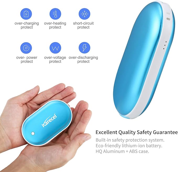 Karecel Hand Warmers Rechargeable 2 Pack, 10400mAh Double-Sided Heat Electric Handwarmers Powerbank, 4-inch Full-Surface Heat, Portable Camping Hand Warmers, Men Gifts for Christmas, Winter Essentials