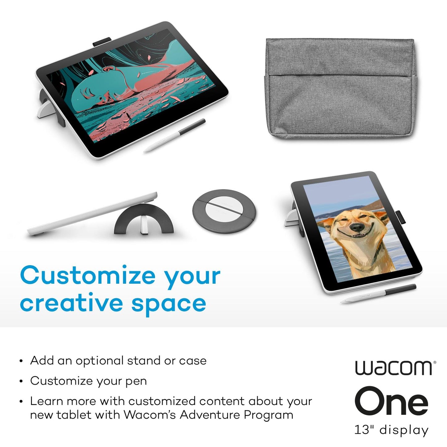 Wacom One 13 Touch Drawing Tablet With Screen, 13.3 Hd Full-Laminated Touchscreen Digital Art Pad With Creative Software And Tra